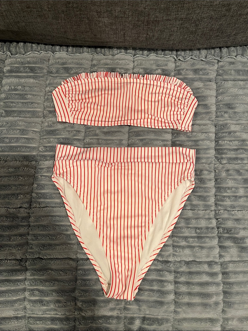 Never worn Xhilaration White Bikini Top with Red Pinstripes